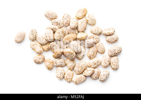 Dried borlotti beans isolated on white background. Top view. Stock Photo