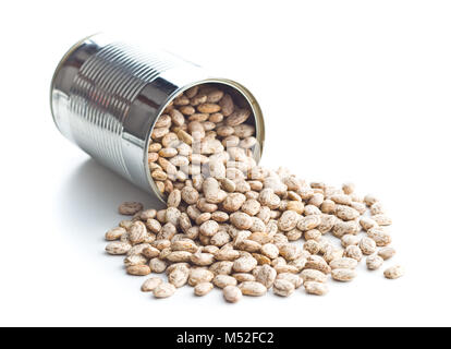 Dried borlotti beans in tin can isolated on white background. Stock Photo