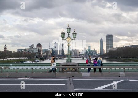 On top of Westminster Bridge in London looking out over the river Thames. Stock Photo