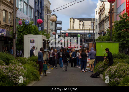 People at street food market in Auckland Stock Photo