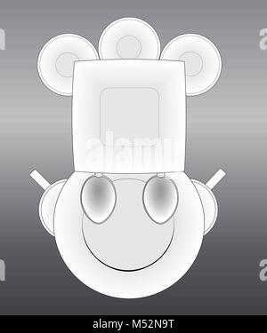 cheerful cook from plates, spoons and mugs serving logo Stock Vector