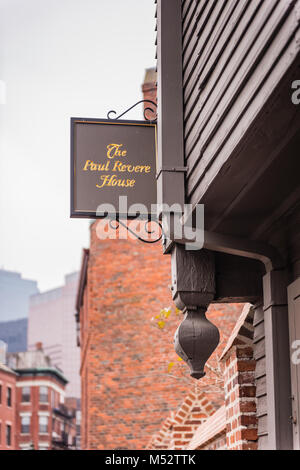 The Paul Revere House in Boston, Massachusetts was the colonial home of American patriot Paul Revere during the time of the American Revolution. Stock Photo