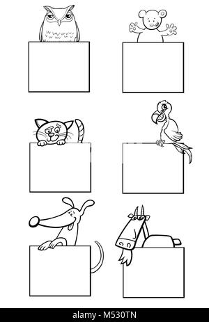 animals with cards black and white artwork Stock Photo