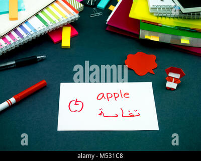 Learning New Language Making Original Flash Cards; Arabic Stock Photo