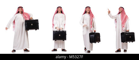 Arab man with luggage on white Stock Photo