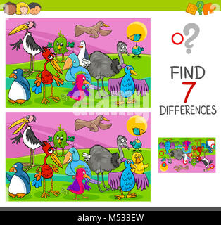 spot differences game with birds characters Stock Photo