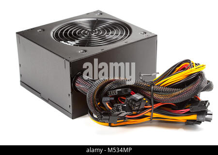 the power supply for the computer isolated on white background Stock Photo