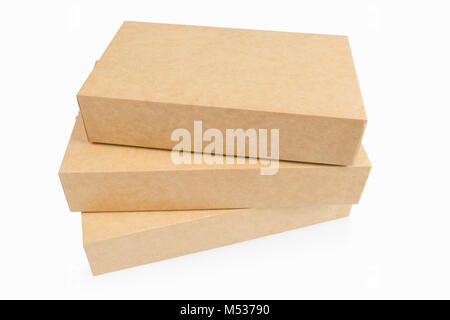 three kraft paper boxes isolated Stock Photo