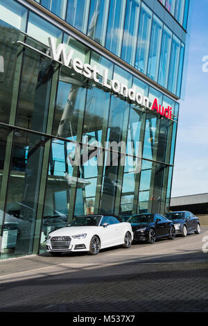 West London Audi car showroom and dealership on the Great West Road, Brentford, Middlesex, UK Stock Photo