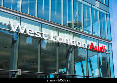 West London Audi car showroom and dealership on the Great West Road, Brentford, Middlesex, UK Stock Photo