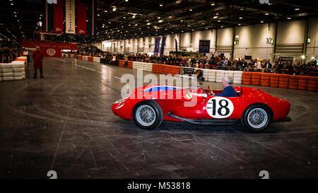 1962 Ferrari 250 TR Evocation driving demonstration at The London Classic Car Show & Historic Motorsport International Show at ExCel Stock Photo