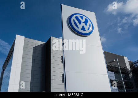 Volkswagen logo and signage outside west London HQ in Chiswick West London, U.K. Stock Photo