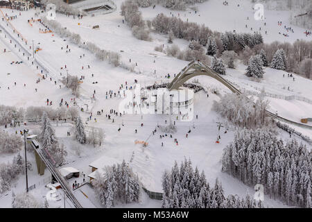Aerial view, practice slope at the St.Georg ski jump, snow, Winter in Winterberg, Winterberg, Sauerland, Hochsauerlandkreis, HSK, North Rhine-Westphal Stock Photo