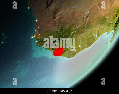 Satellite morning view of Sierra Leone highlighted in red on planet ...