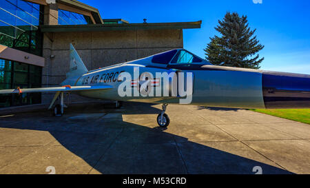 McMinnville, Oregon - August 21, 2017: US Air Force Convair F-102A Delta Dagger on exhibition at Evergreen Aviation & Space Museum. Stock Photo