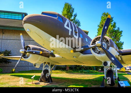McMinnville, Oregon - August 21, 2017: US Air Force Douglas C-47A Skytrain on exhibition at Evergreen Aviation & Space Museum. Stock Photo