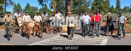 Inaugural Ride Tusayan Greenway Trail . Bike Your Park Day (September 24, 2016) Dedication, Ribbon Cutting and inaugural ride of newly paved Tusayan to Grand Canyon Visitor Center Greenway Trail. Stock Photo