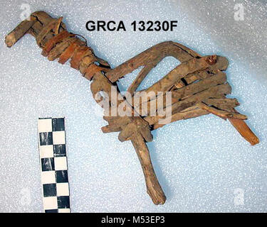 Split-Twig Figurine GRCAg. Some of the most facinating artifacts found here in the Grand Canyon are split-twig figurines.  Each one is made from a single twig, often willow, split down the middle, and then carefully folded into animal shapes.  These figurines date from 2,000 to 4,000 years ago and were found in remote caves.   Often they are in the shape of deer or bighorn sheep, sometimes with horns or antlers. Occasional Stock Photo