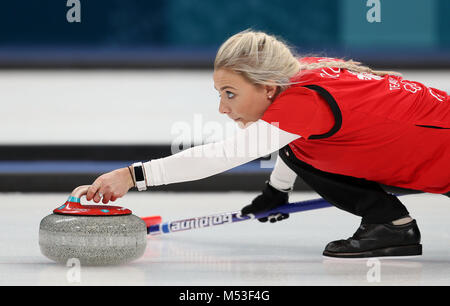 Great Britain's Anna Sloan during their match with Japan at the Gangneung Curling Centre during day eleven of the PyeongChang 2018 Winter Olympic Games in South Korea. Stock Photo