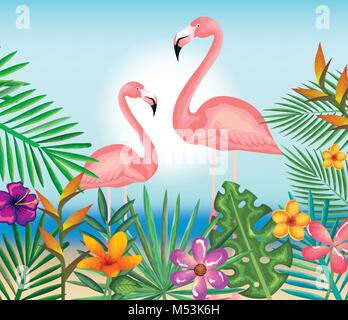 tropical and exotic garden with flemish Stock Vector