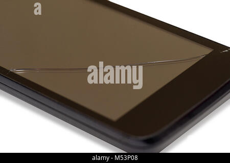 Broken touch screen of modern smart phone. Selective focus on the cracks Stock Photo