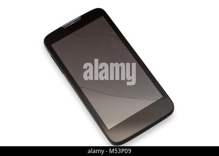 Broken touch screen of modern smart phone. Full length angled view Stock Photo