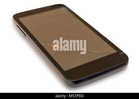 Broken touch screen of modern smart phone. Full length angled view Stock Photo