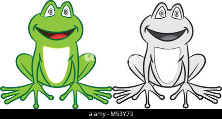 Cartoon frog with colorful and black-white. Coloring book for children Stock Photo