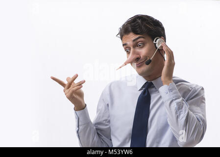 Businessman on the phone lying to his opponent Stock Photo
