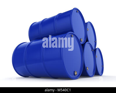 3D rendering blue barrels Stock Photo