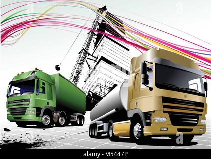 Two  trucks on the road. Vector illustration Stock Vector