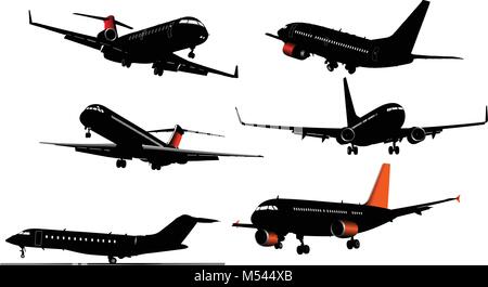 Six Airplane silhouettes . Vector illustration for designers Stock Vector