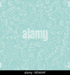 Kids toys outline vector seamless pattern Stock Vector