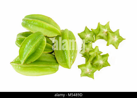 Star fruit or carambola (whole and sliced) on white background Stock Photo