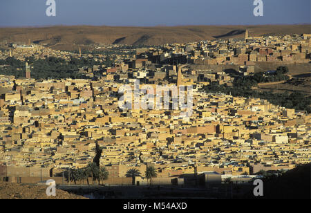 Algeria. Ghardaia. M'zab Valley. Sahara desert. Oasis. Panoramic view on city. UNESCO Wolrd Heritage Site. Stock Photo