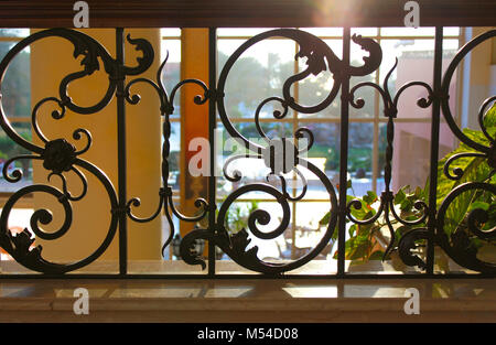 Black painted forged metal railings Stock Photo