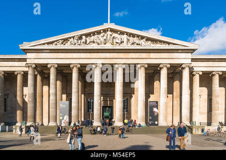 LONDON FEBRUARY 17, 2018:Tourists visit British Museum. Established in 1753, vastly based on the collections of the physician and scientist Sir Hans S Stock Photo