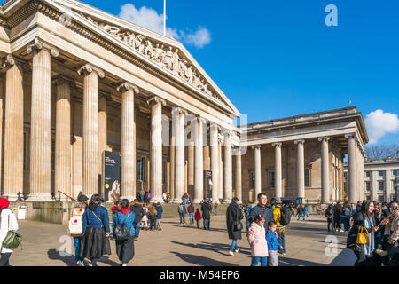 LONDON FEBRUARY 17, 2018:Tourists visit British Museum. Established in 1753, vastly based on the collections of the physician and scientist Sir Hans S Stock Photo