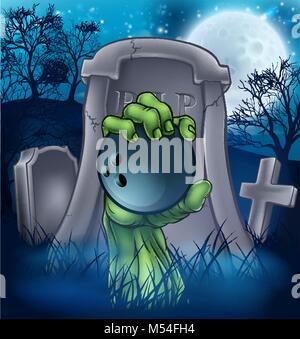 Bowling Zombie Halloween Graveyard Concept Stock Vector