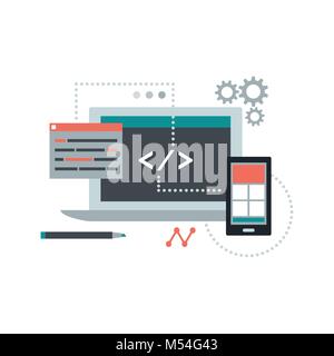 Web development, coding and technology concept with laptop and smartphone Stock Vector