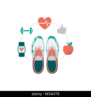 Training shoes and fitness icons: healthy lifestyle and workout concept Stock Vector