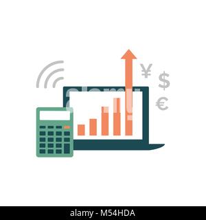 Laptop with successful financial chart and calculator, finance and successful investments concept Stock Vector