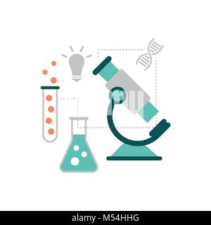 Science and research concept: microscope, test tube and icons Stock Vector