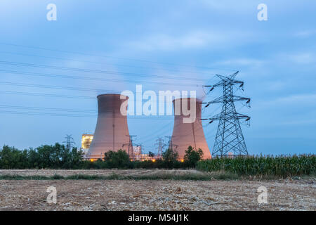 cooling water tower in nightfall Stock Photo