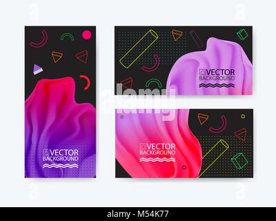 Geometric trendy illustration background, placard, hologram memphis geometric style flat and 3d design elements. Retro art for covers, banners Stock Vector