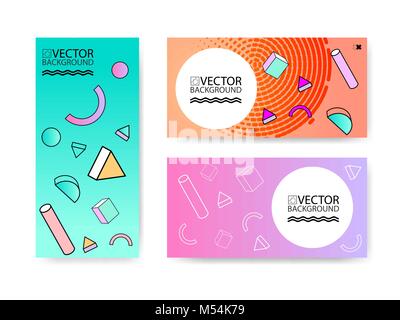 Geometric trendy illustration background, placard, hologram memphis geometric style flat and 3d design elements. Retro art for covers, banners Stock Vector