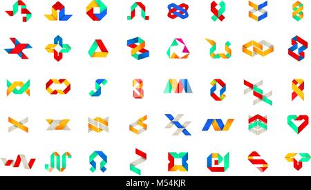 Big set of minimal geometric multicolor symbol set shapes. Trendy icons and logotypes. Business signs symbols, labels, badges, frames and borders. eps Stock Vector