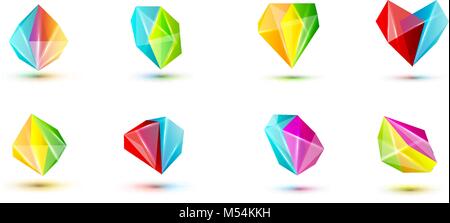 Set of minimal geometric multicolor shapes. Trendy hipster icons and logotypes. Business signs symbols, labels, badges, frames and borders Stock Vector