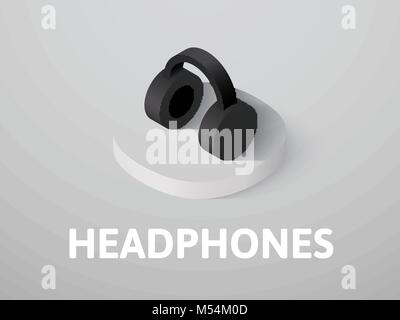 Headphones isometric icon, isolated on color background Stock Vector