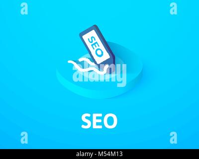 SEO - search engine optimization isometric icon, isolated on color background Stock Vector